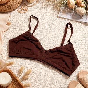 Elegant Brown Lace Trim Bralette